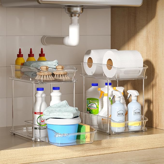 Delamu 2-Tier Under Sink Organizers and Storage, Pull Out Kitchen Pantry - Image 8