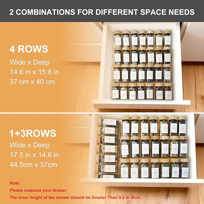 Spice Drawer Organizer with 35 Bamboo-lidded Spice Jars, 216 Labels, 25 - Image 5
