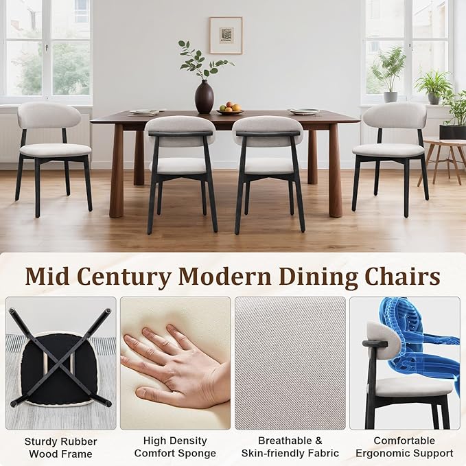 Farmhouse Dining Chairs Set of 8,Mid Century Modern Fabric Upholstered Kitche...