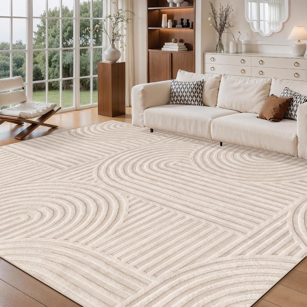 Ciicool 6x9 Large Area Rug for Living Room,Beige Washable High-Low Pile