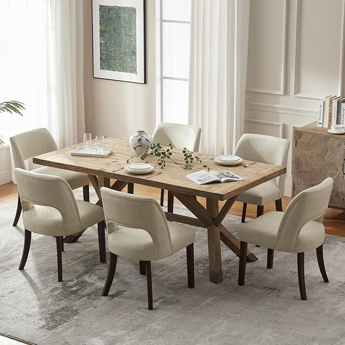 VKNOW Modern Dining Chairs Set of 6, Faux Leather Upholstered Dining Room Cha...