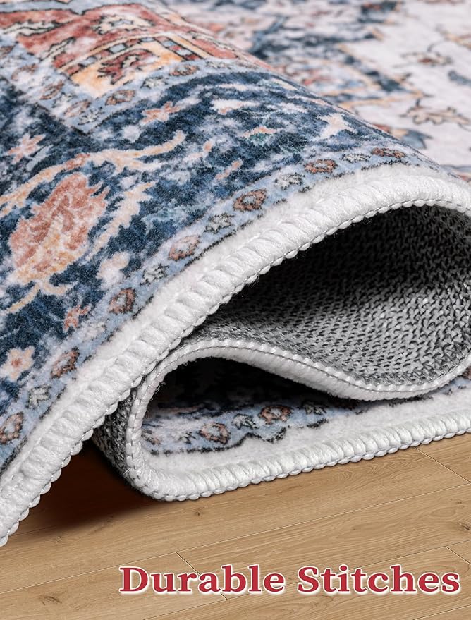 SERISSA Runner Rug for Hallways, Extra Long Boho Rug Ultra Soft Vintage Blue - Image 7