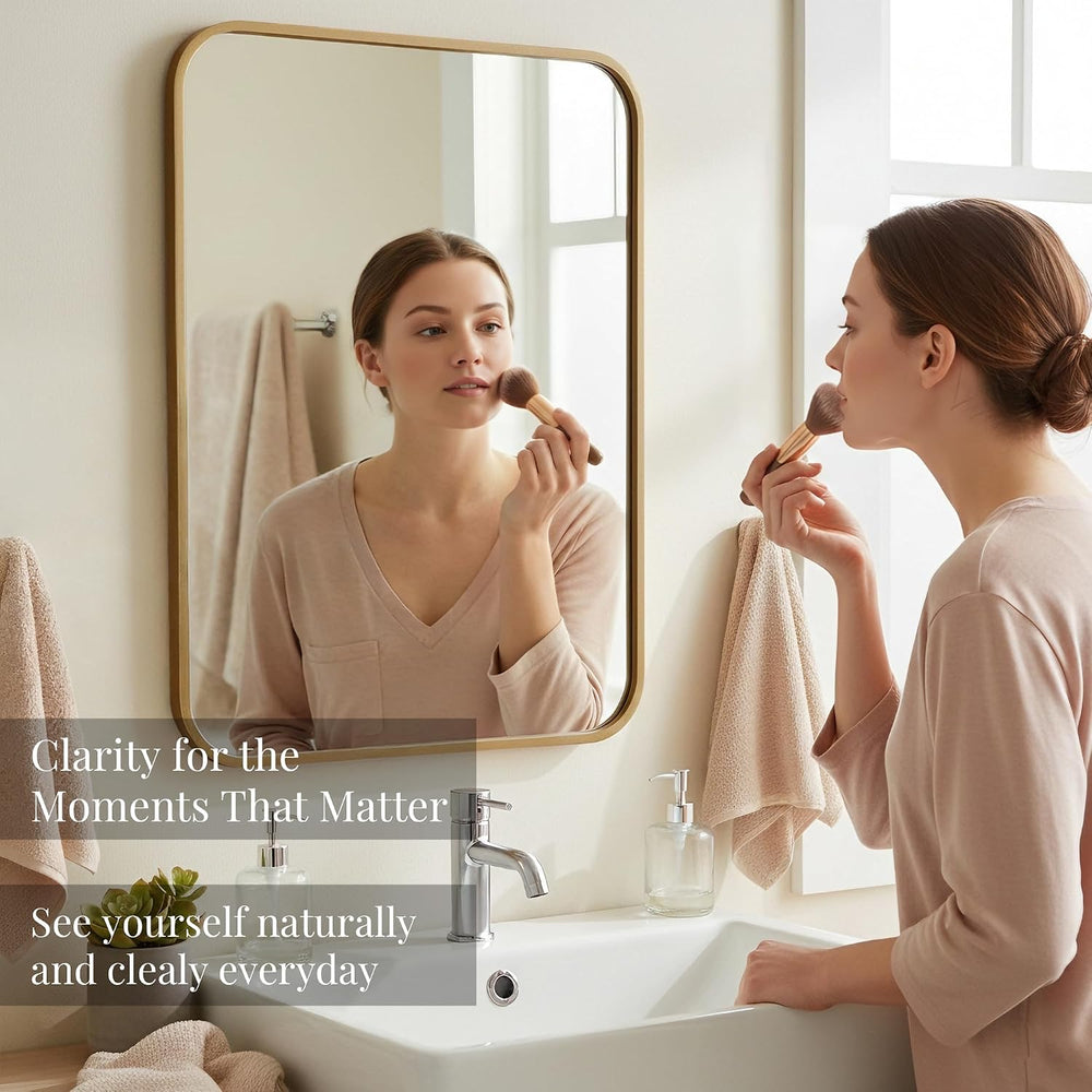 2-Pack 22x30 Inch Antique Gold Rounded Rectangle Bathroom Vanity Mirrors