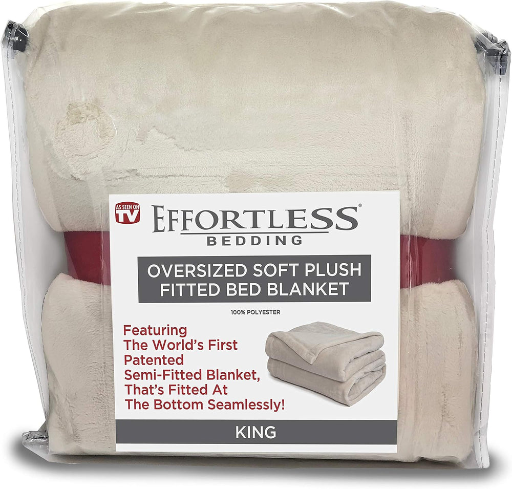 Effortless Bedding Oversized Plush Semi-Fitted Bed Blanket (King, Sand Shell)