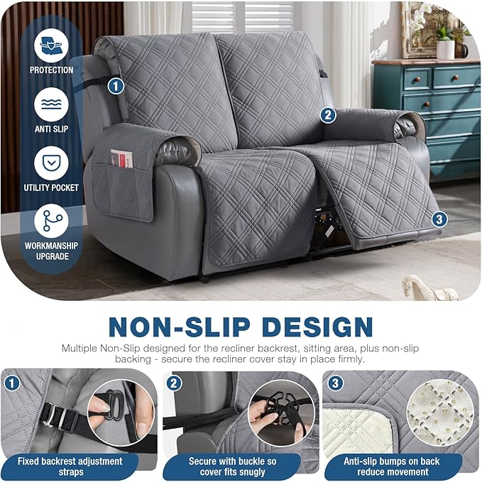 TAOCOCO 100% Waterproof Loveseat Recliner Cover, Non Slip Split Loveseat Covers - Image 4