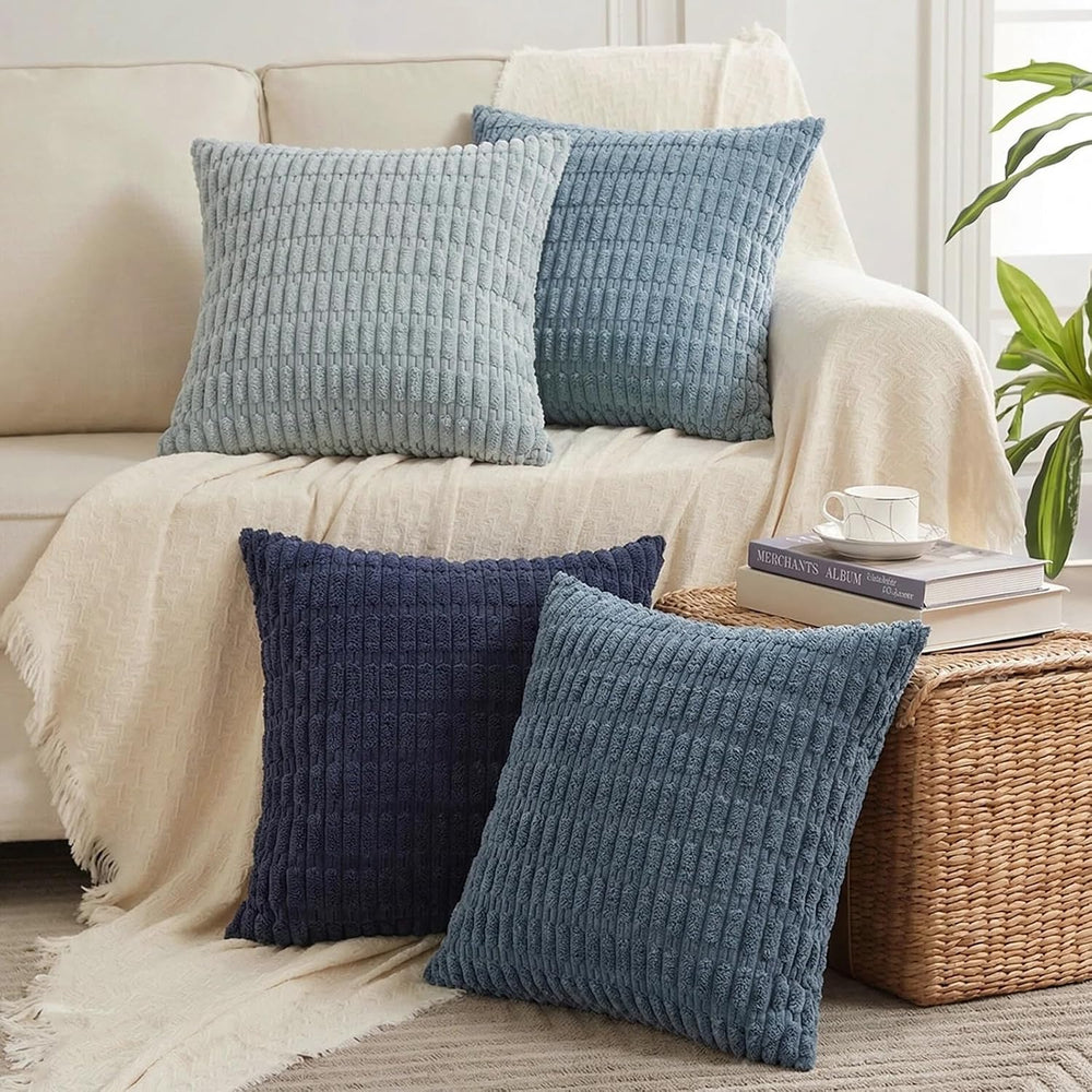 Fancy Homi Set of 4 Blue Boho Decorative Throw Pillow Covers 26x26 Inch