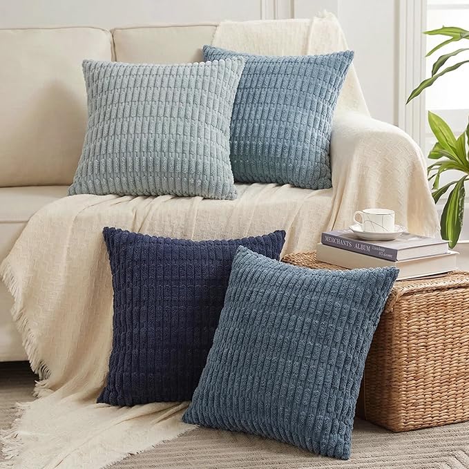 Fancy Homi Set of 4 Blue Decorative Throw Pillow Covers 20x20 Inch by Fancy+Homi