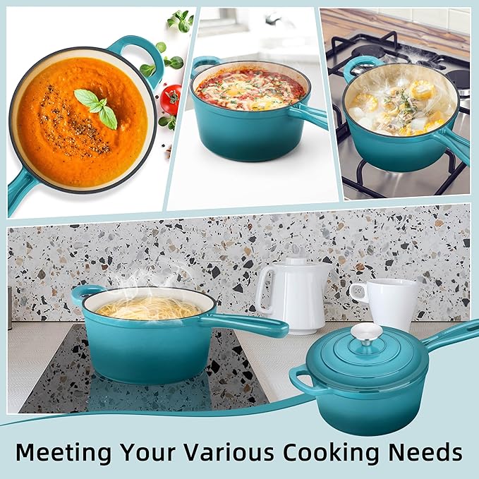 HaSteeL 3 QT Cast Iron Saucepan, Enamel dutch oven