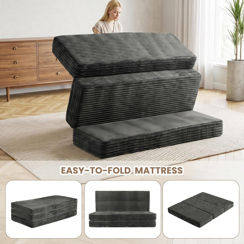 6-Inch Tri Folding Mattress Full Size,Memory Foam Foldable Mattress Topper,Po...
