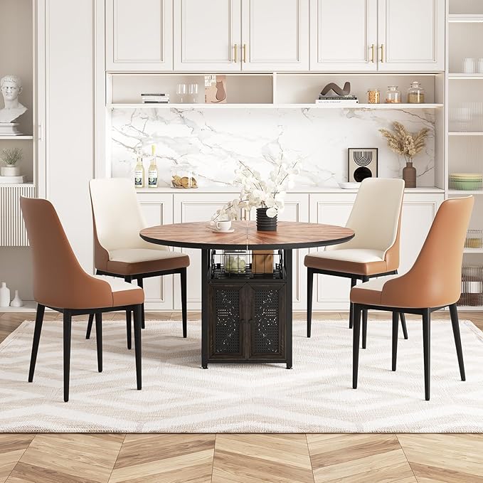 47" Round Dining Table Set for 4-6 People, Large Farmhouse Kitchen Dinin...