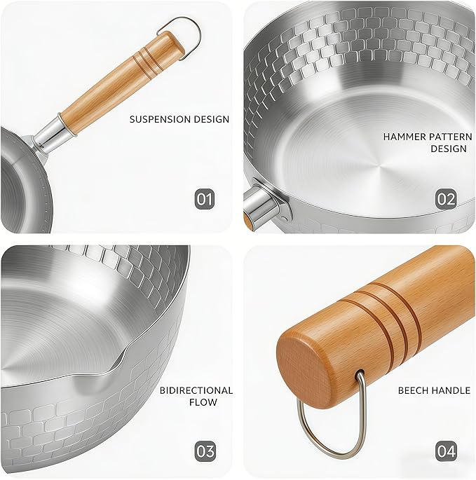 2 Quart Sauce Pan with Lid, Stainless Steel Saucepan with Dual Pour Spouts - Image 4