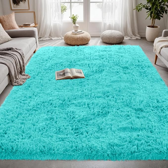 5x7 Area Rugs for Living Room Rug: Soft Fluffy Shag Teal Blue Rugs for Bedroom - Image 4