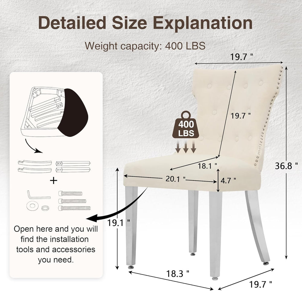 adochr Velvet Dining Chairs Set of 6, Upholstered Kitchen Chairs with Mteal L...