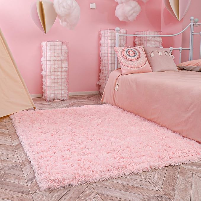 Ophanie Pink Area Rugs for Bedroom Girls, 5x8 Kids Fluffy Fuzzy Furry Shag - Image 6