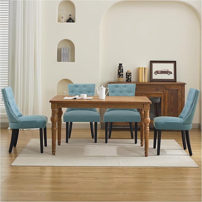 Upholstered Tufted Dining Chairs Set of 4, Fabric Side Dining Room Chairs wit...
