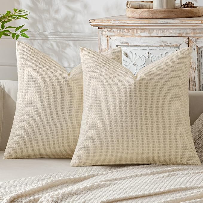 MIULEE Pack of 2 Couch Throw Pillow Covers 20x20 Inch Neutral Cream Modern Boho by MIULEE