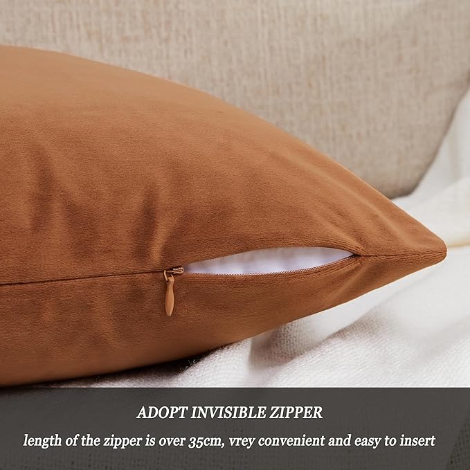 GIGIZAZA Throw Pillow Covers 22x22 Inch Dark Burnt Orange Velvet Pillows - Image 4