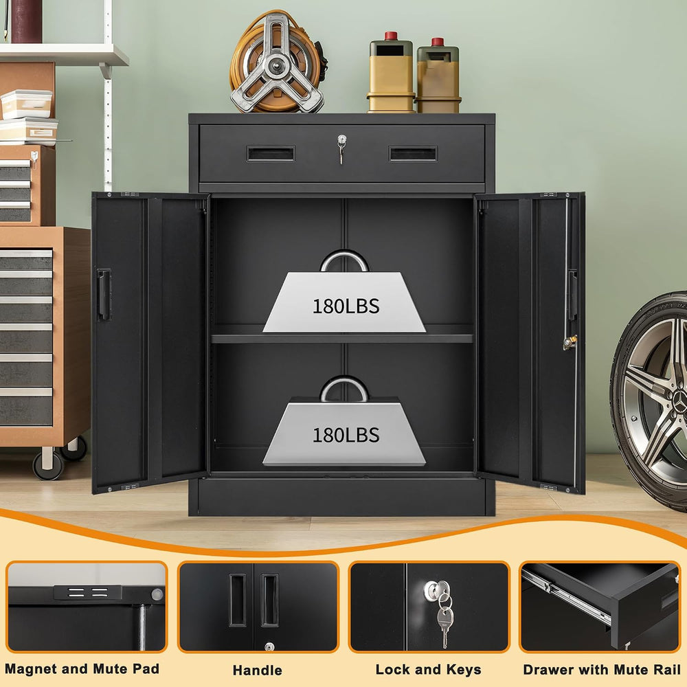 Metal Storage Cabinet, 36" H x 28" W x 16" D Locking Cabinet w...