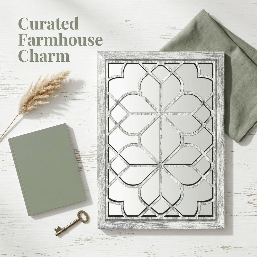 Set of 2 19x26 Inch Large Grey Shatterproof Rectangular Wall Mirrors, Boho Ru...