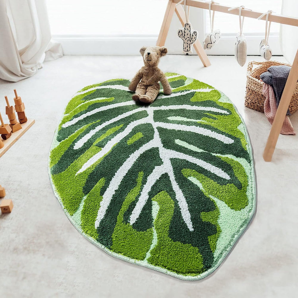 Kids Rug Green Leaf Area Rug for Nursery Cute Bath Mat Non Slip Small Preppy ...