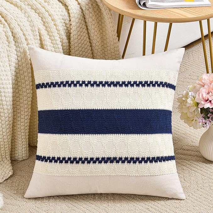 Fancy Homi Set of 1 Navy Blue Decorative Throw Pillow Covers 16x16 Inch by Fancy+Homi