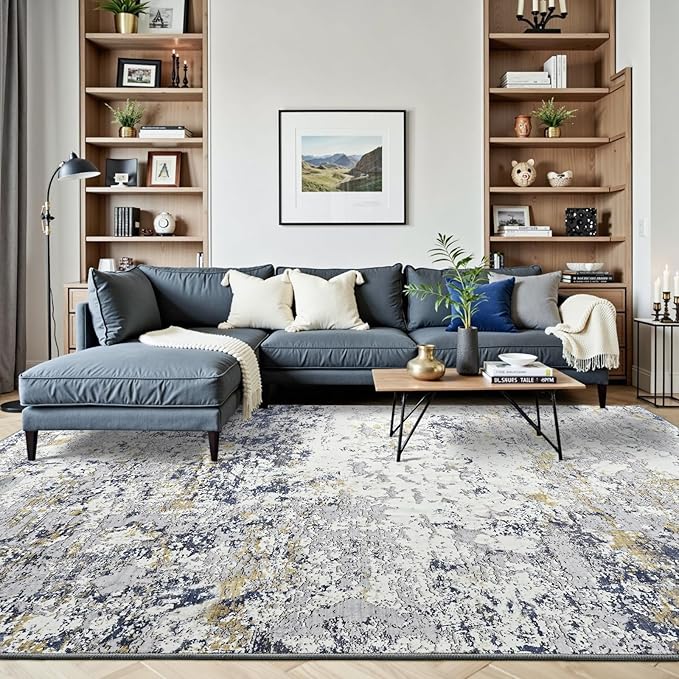 Toneed Abstract Area Rug Modern Washable Rug Soft Non Slip Rug Low Pile - Image 2