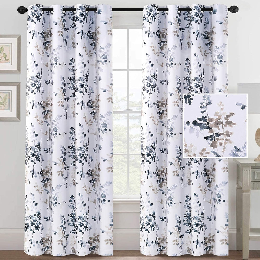H.VERSAILTEX Blackout Floral Curtains 84”L for Living Room, Bluestone/Taupe