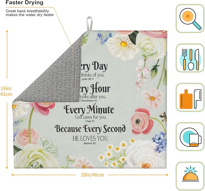 Vintage Country Watercolor Wildflowers Dish Drying Mat - Image 2