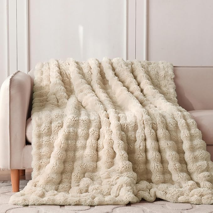 COOVA Faux Fur Throw Blanket for Couch, Cozy Soft and Fuzzy Plush Rabbit Fur - Image 2