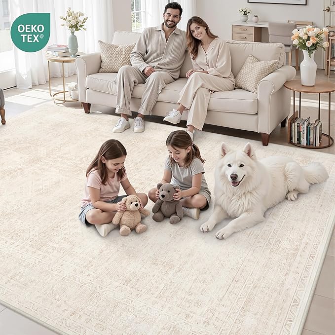Area Rugs 9x12 Living Room: Vintage Boho Neutral Washable Rug Indoor Soft Large - Image 7
