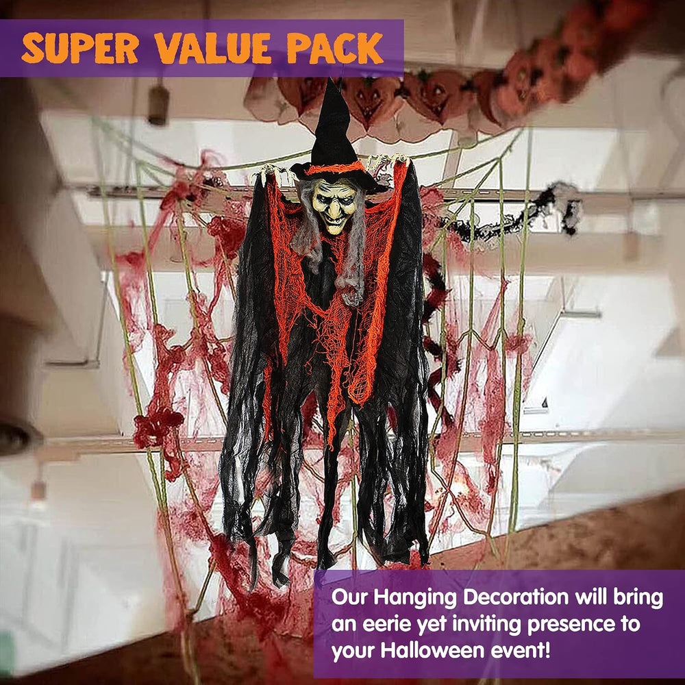 JOYIN 3 Pack 35” Hanging Ghosts Witch Pumpkin Decor Hanging Halloween Decorat...