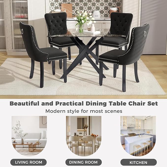 51 Inch Glass Dining Table Set for 4, Rectangular Glass Kitchen Table with 4 ...