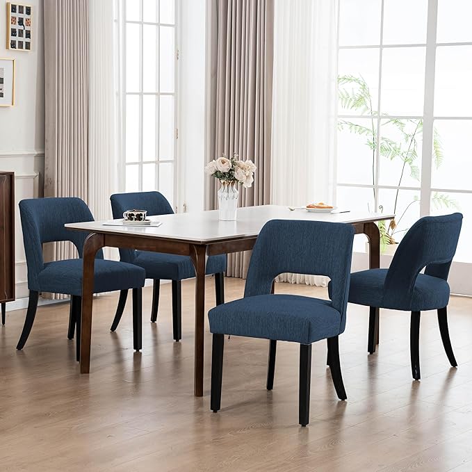 VKNOW Wooden Dining Chairs Set of 2, Modern Fabric Upholstered Dining Room Ch...