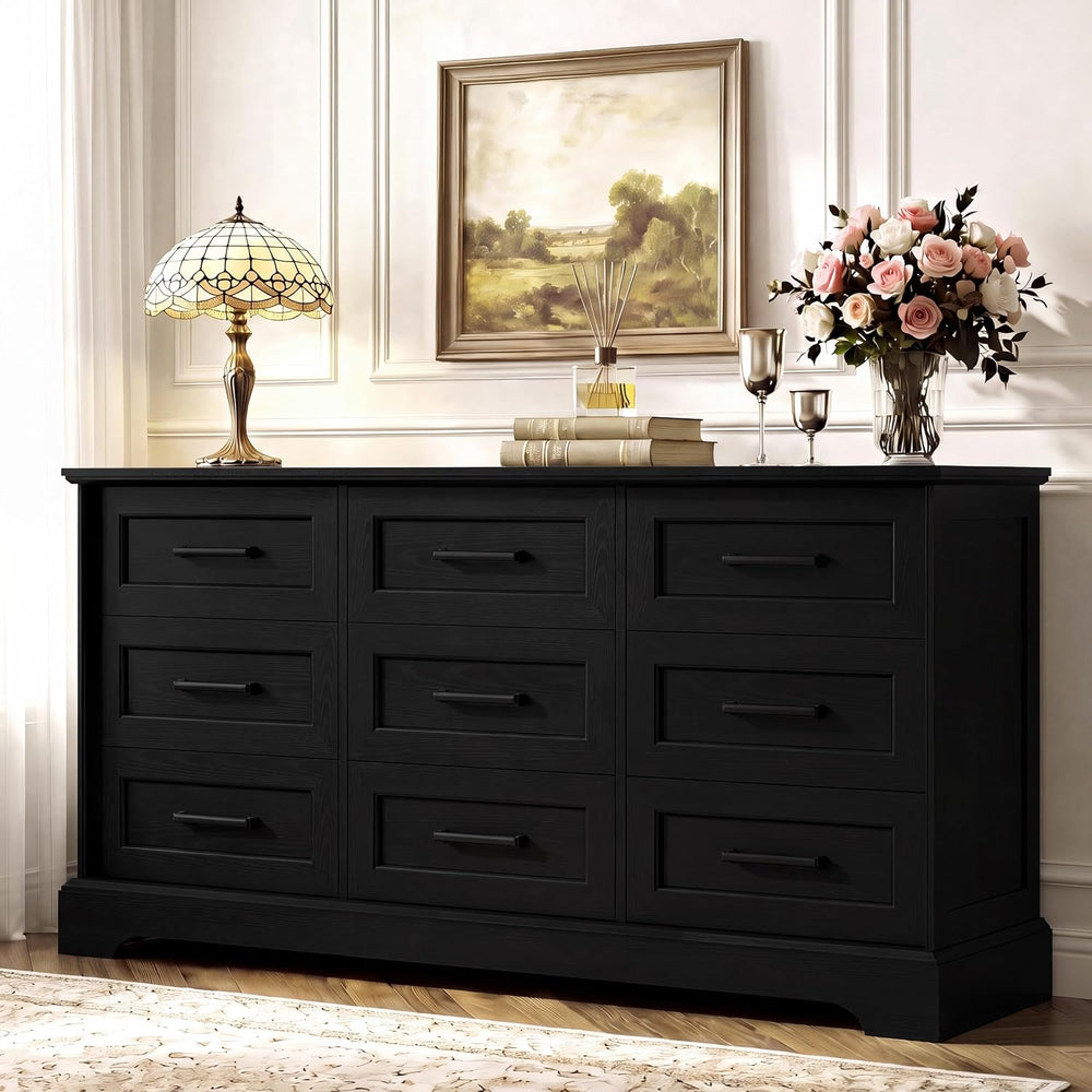 YESHOMY Dresser for Bedroom, 57" Black 9 Drawers Dresser
