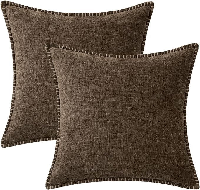 MIULEE Pack of 2 Couch Throw Pillow Covers 18x18 Inch Brown Farmhouse - Image 6