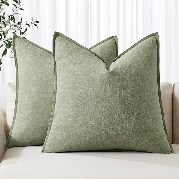 MIULEE Decorative Linen Euro Sham Pillow Covers 24x24 Sage Green ​Boho by MIULEE
