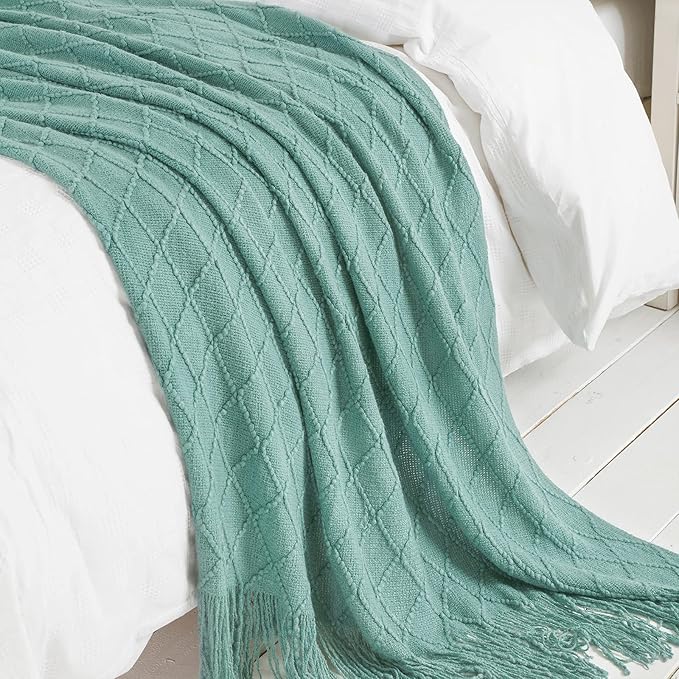 BOURINA Dark Cyan Throw Blanket 50 x90 Inches Textured Solid Soft Sofa Throw - Image 4