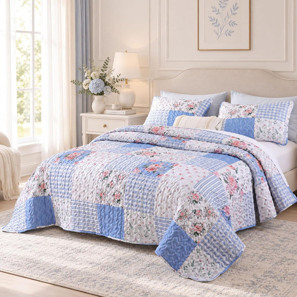 YIKUSH Floral Quilt Set King Size – Ultra Soft Lightweight Bedspread, 3 Piece...