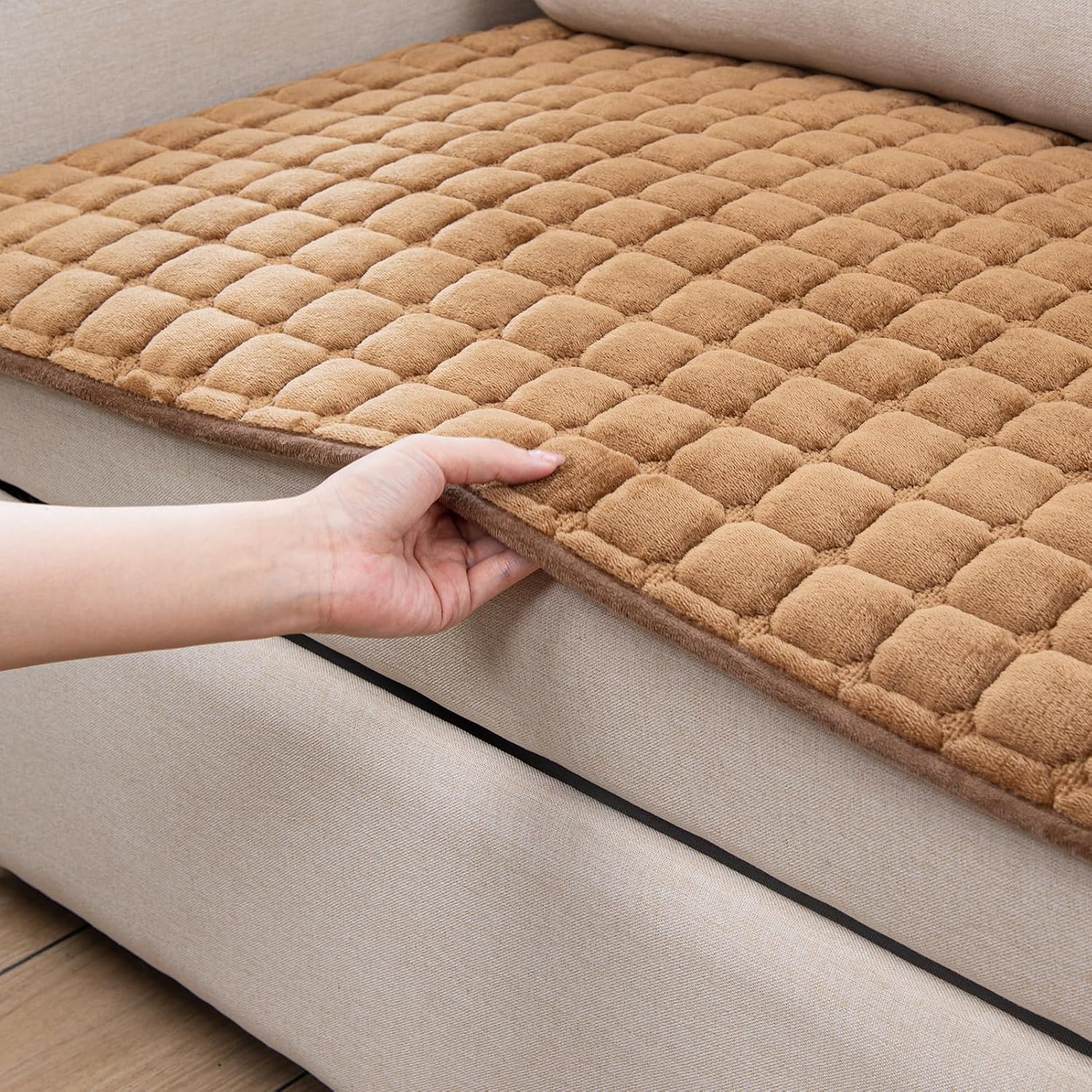 Velvet Couch Cover,Couch Arm Covers Sofa Covers,Backrest Cover,Non-Slip Chair Arm Covers,Arm Rest Cover for Sofa,Armchair Slipcovers Couch Protector (Caramel, 28"x 28")