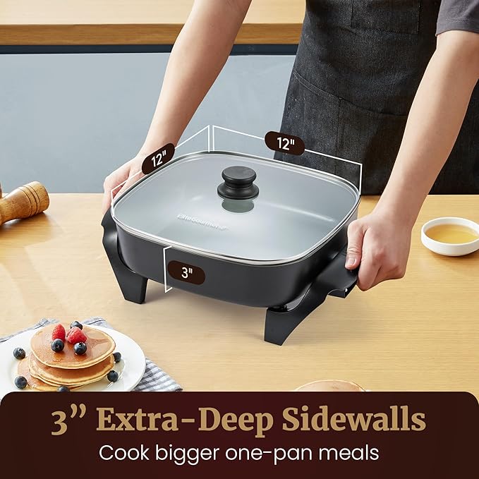 Elite Gourmet 12" x 12" x 3" Ceralast™ PFAS Free Ceramic Electric Skillet - Image 3