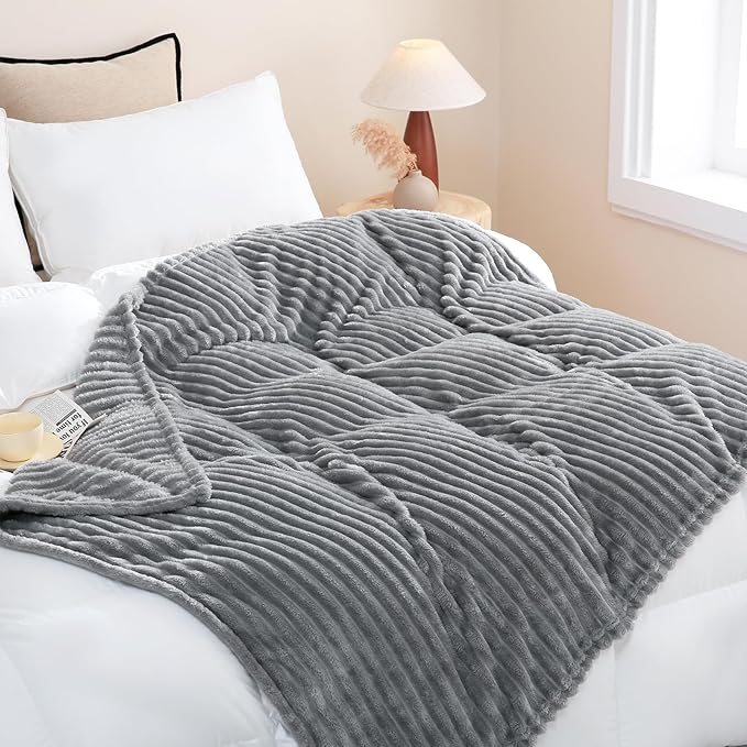 Grey Fleece Throw Blanket 108”×90” by linecooo