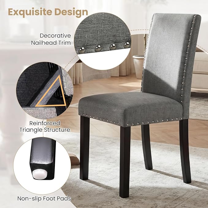 Giantex Dining Chairs Set of 4, Fabric Upholstered Parsons Kitchen Chair w/Na...