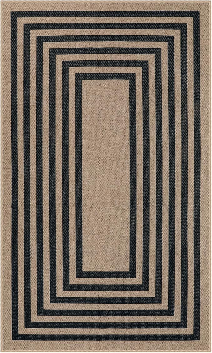 Lahome Enfys Modern Geometric Easy Jute Outdoor Rug, 3x5 Black Washable Kitchen - Image 7