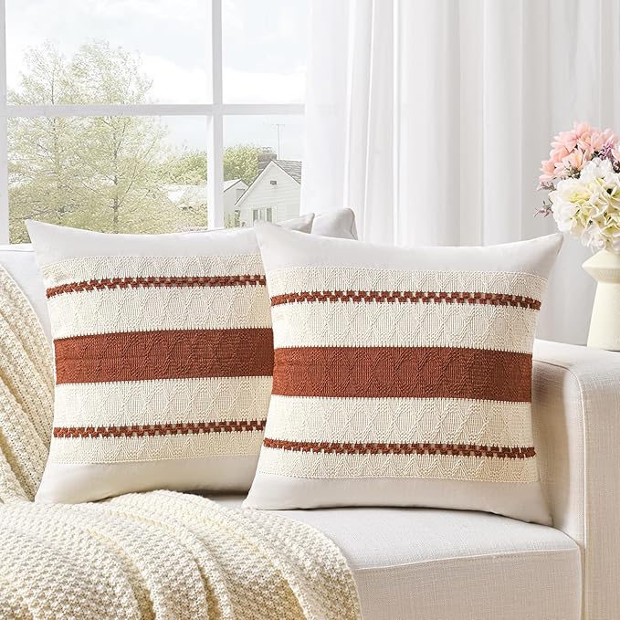 Fancy Homi Set of 1 Rust Boho Euro Decorative Throw Pillow Covers 26x26 Inch - Image 2