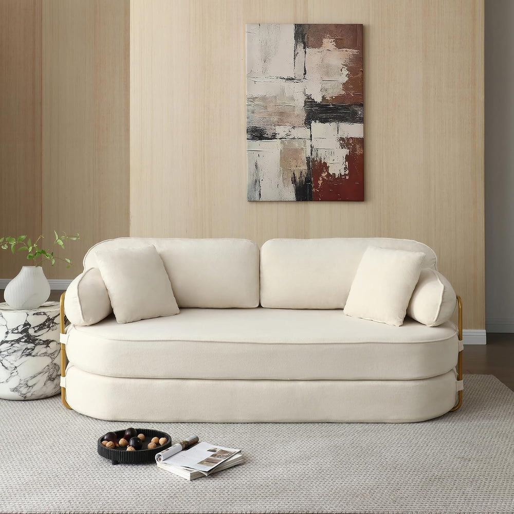 78” Convertible Sleeper Sofa Bed, High Back Plush Boucle Boneless Futon Loves...