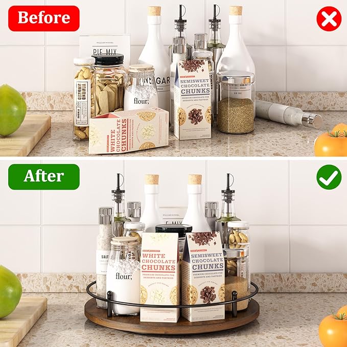 12" Lazy Susan Turntable Organizer, Round Wooden Lazy Susan Organization and - Image 5