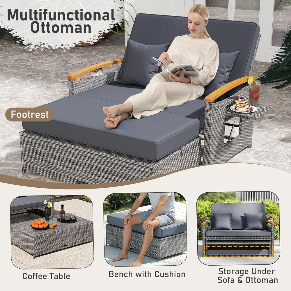 RELAX4LIFE Wicker Patio Outdoor Daybed - Rattan Cushioned Loveseat w/Storage ...