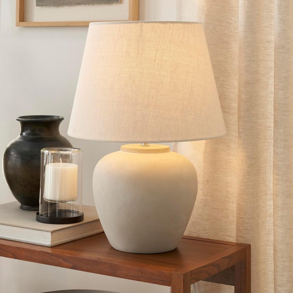 Nourison Home 20" Sand (Light Beige) Neutral Ceramic Table Lamp with Fab...