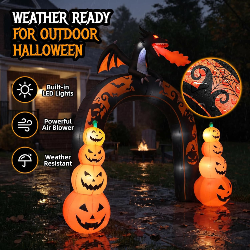 Max Fun 10 FT Tall Halloween Inflatables Dragon Pumpkin Archway Outdoor Decor...