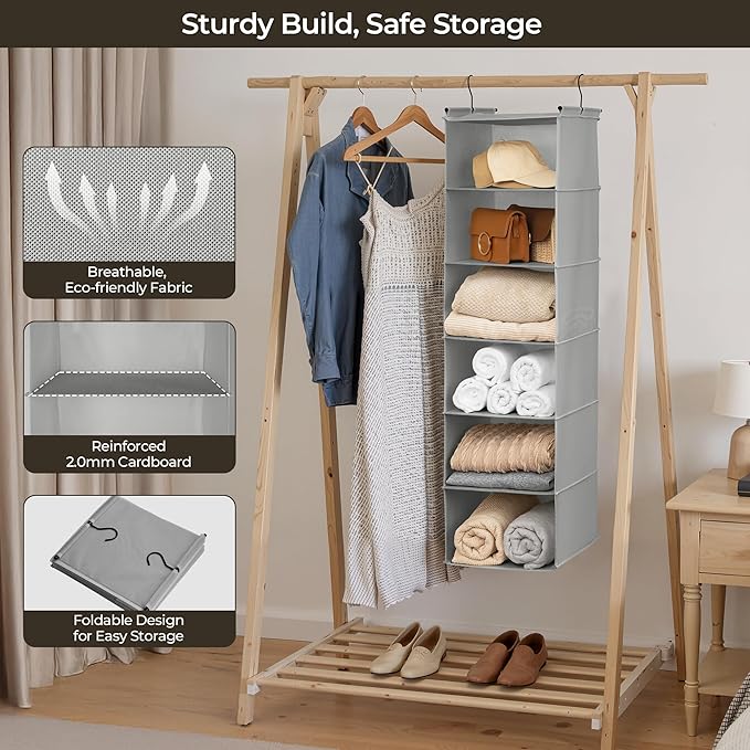 GRANNY SAYS 6 Shelf Hanging Closet Organizers and Storage, Collapsible Closet - Image 4